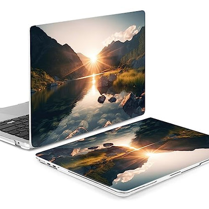Batianda Case for MacBook Air 15" with M5 M4 M3 M2 Chip, Golden Valley | 4-in-1 set with golden lake mountain design, lightweight slim hard shell protection for travelers, hikers and nature lovers - color: Mountain sunrise