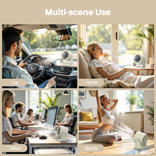 Ausic Powerful Desk Fan Rechargeable Battery Powered, 15200mAh Small Turbo Bedside Fans for Cooling and Sleep, Personal USB Fans With LED Light, Digital Display, 105° Tilt, 0-100% Speed - color: White
