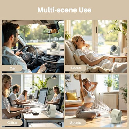 Ausic Powerful Desk Fan Rechargeable Battery Powered, 15200mAh Small Turbo Bedside Fans for Cooling and Sleep, Personal USB Fans With LED Light, Digital Display, 105° Tilt, 0-100% Speed - color: White