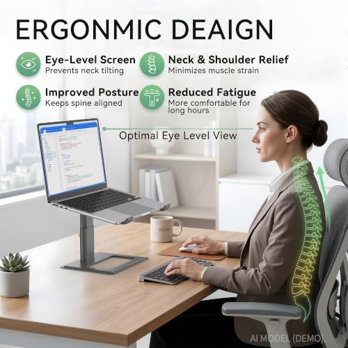SOUNDANCE Adjustable Laptop Stand, Ergonomic Aluminum Riser for 10-17.3” Notebooks, Ventilated Metal Holder with Height Alignment for Desk Workspace, Grey - color: Grey