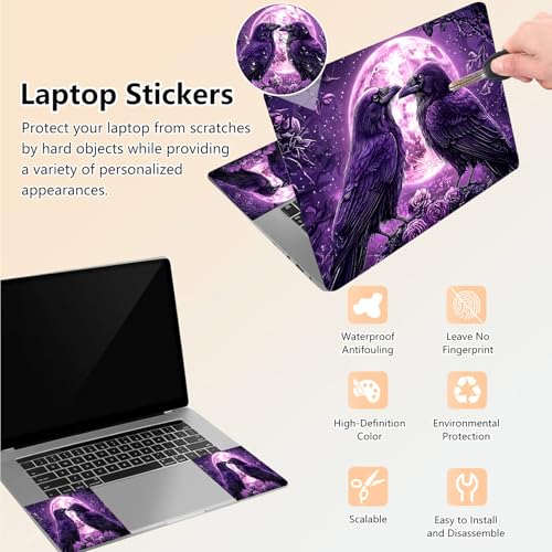 Laptop Skin Sticker Decal 15.6 Inch,12 13 13.3 14 15 15.6 in Laptop Netbook Skins for Notebook,Art Decal Removable Waterproof Scratch Resistant,Universal Vinyl Cover,Crow Moon Purple - color: Crow Moon Purple