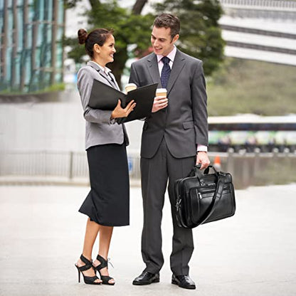 Men's Solid Thick Full Grain Leather 17.3" Laptop Briefcase Classic Messenger Bag Fit Business Travel | Solid - color: Black