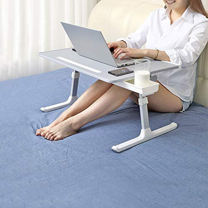 NEARPOW XXL Bed Table Tray, Adjustable Laptop Lap Desk for Couch, Black | Bed desk for laptop and writing features anti-slip leather, 5 heights, 4 angles, book stand, a drawer & removable stopper - color: Gray