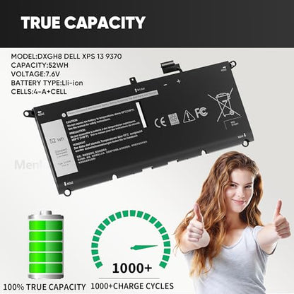 52Wh DXGH8 Battery Replacement for Dell XPS 13 9370 9380 7390 Inspiron 13 7000 7390 7391 2-in-1 5390 5391 7490 Latitude 3301 XPS13-9370 Vostro 5390 5391 Series G8VCF HK6N5 0H754V P82G 7.6V - size: 10.13 x3.88 x0.18inch DXGH8 BATTERY
