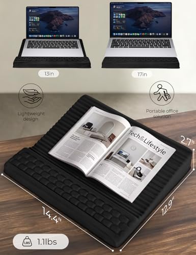 Adjustable Lap Desk with Wrist Rest, Reversible Laptop Stand | Cooling Grip Surface, Fits up to 17'' Laptop, Portable Lap Desk with Pillow Cushion, Computer Tray for Home Office, Black - color: Black