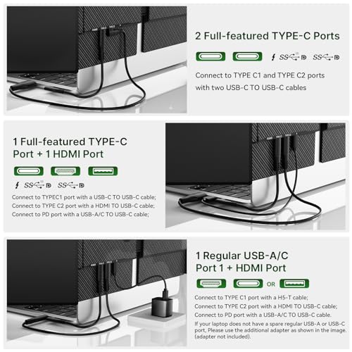 14 Inch Triple Laptop Screen Extender FHD 1080P IPS Extended Monitor | Portable Ultra-Thin Lightweight Extra Screen for Laptops 13-17.3" Compatible with Wins Mac Chrome Dex Phone Travel Work - size: 14" Monitor-A