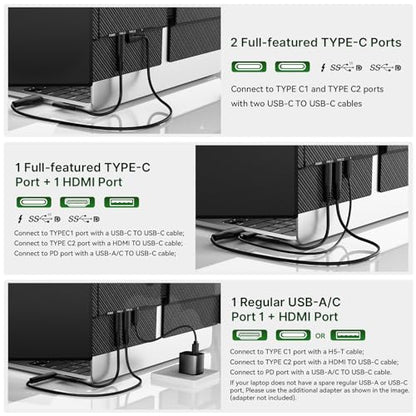 14 Inch Triple Laptop Screen Extender FHD 1080P IPS Extended Monitor | Portable Ultra-Thin Lightweight Extra Screen for Laptops 13-17.3" Compatible with Wins Mac Chrome Dex Phone Travel Work - size: 14" Monitor-A