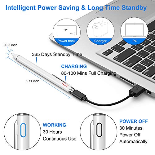 NTHJOYS 2 in 1 Rechargeable Digital Pen Fine Point Stylus for iPhone/iPad Pro/Mini/Air/Samsung and Other Touch Screens - color: White