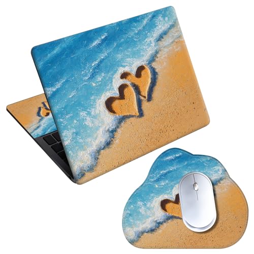 Laptop Skin Sticker Decal 15-15.6 Inch with Cute Mouse Pad, Universal Reusable Vinyl Sticker for 12.1 13 13.3 14 15.4 Inch Netbook and Notebook PC, Beach Love - color: Beach Love