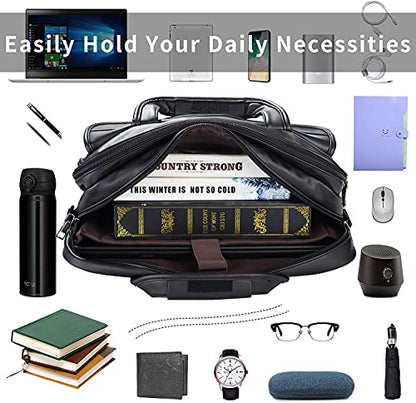seyfocnia Men's Business Travel Briefcase Leather Handmade Messenger Bags Laptop Bag - color: Black, size: 15.6inch