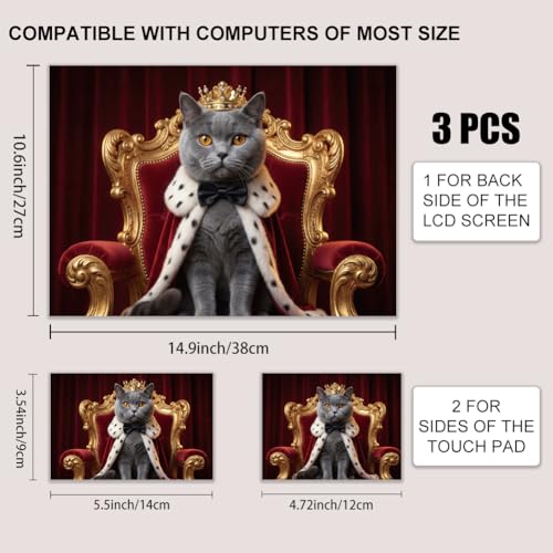 3Pcs Cat Crown Laptop Skin Sticker Universal Removable Vinyl Stickers Fits for 12.1 13 14 15.6 16 Inch Waterproof Notebook Decal Cover Gift - color: burgundy and gray