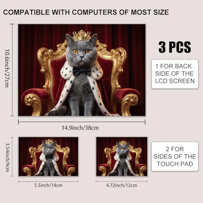 3Pcs Cat Crown Laptop Skin Sticker Universal Removable Vinyl Stickers Fits for 12.1 13 14 15.6 16 Inch Waterproof Notebook Decal Cover Gift - color: burgundy and gray