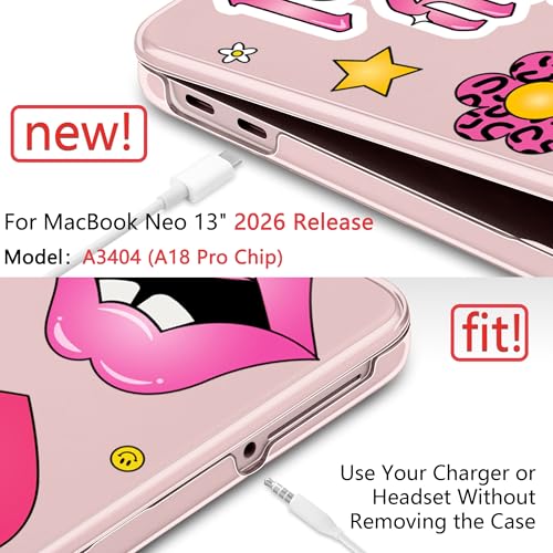 Batianda Case for MacBook Neo 13 Inch 2026 Model A3404, Y2K Sticker | 4-in-1 Laptop Accessories Bundle with Y2K Sticker Design, Ultra Slim Hard Shell for Girls, Teens and Fun Style Lovers - color: Y2K Sticker Bomb