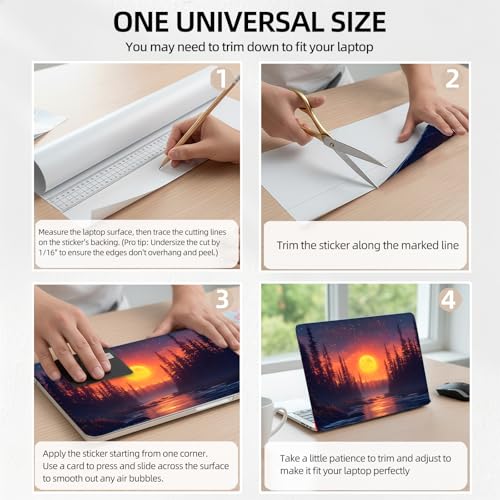 Full Moon Pine River Night Universal Laptop Skin Sticker 3PCS, Protective Decal Trim-to-Fit 11.6" 13.3" 14" 15.6" Laptop Vinyl Cover, Removable Anti-Scratch Computer Decal Protector - color: Full Moon Pine River Night