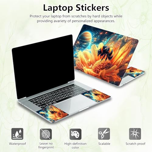 Laptop Skin Sticker Decal, Universal Reusable Vinyl Laptop Cover for 12" 13" 13.3" 14" 15" 15.4" 15.6" Notebook PC, Reusable Waterproof Scratch-Resistant with 2 Wrist Pads,Bee Outer Space - color: Bee Outer Space