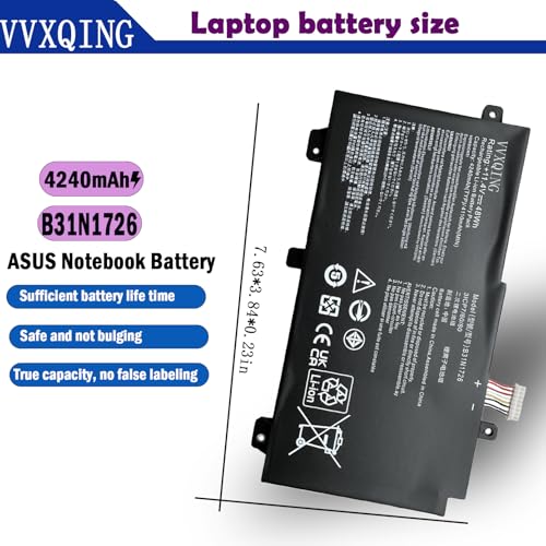 VVXIQNG B31N1726 48Wh Battery Replacement for Asus TUF Gaming FX505DY FX505DT FX505DV FX505DU Series A17 FA706II A15 FA506 FA506IH FA506IU Series FX86 FX86FE FX86FM Series 11.4V 4110mAh-ae1xx