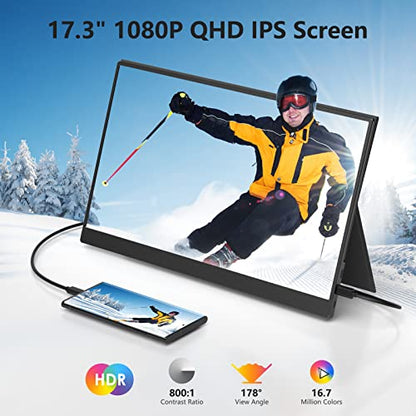 ForHelp 17.3" Portable Monitor 1080P FHD 144Hz Narrow Edge Laptop Monitor USB C HDMI Gaming Computer IPS HDR Screen, Travel Monitor for PC Mac Phone Xbox PS5 Switch Laptop w/Smart Cover & Speakers - style: 17.3"1080p