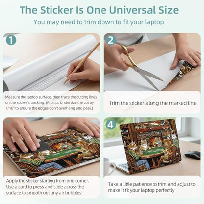 Universal Laptop Skin Decal, 3-Piece Vinyl Protector for 12 13 14 15.6" Notebook, Waterproof Anti-Scratch, Easy Trim & Bubble-Free Finish, Group of Cats Playing Poker - color: Group of Cats Playing Poker