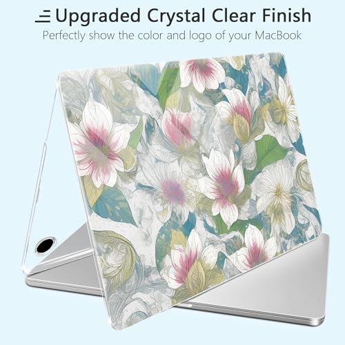 for New MacBook Pro 14 inch Case 2025 M5 2024 M4 2023 Release– Fashionable Lightweight Floral Design Transparent HD Clear Laptop Shell, with TPU Keyboard Cover & OTG Adapters, Lotus - color: Lotus