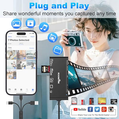 Multi Memory Card Reader, 7-in-3 USB C Lighting USB3.0 Multi Card Reader for SD TF CF XD MS,SD Card Reader Adapter for for Phone/Pad/MacBook/Samsung/PC Plug and Play Read/Write 5Gbps