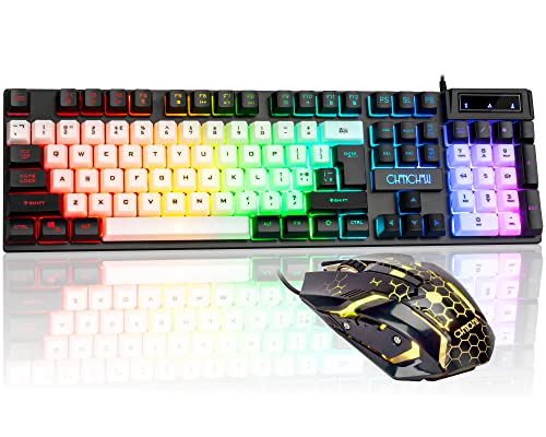CHONCHOW USB Wired Keyboad and Mouse Combo, Full Size Rainbow LED Light Up Backlit Color Gamer Keyboard and Mouse Set, Mouse and Keyboard Combo for Computer Laptop Xbox PS4 PS5 Gaming and Work - color: Main White