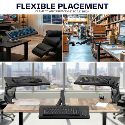 VIVO Sit-Stand 24 Inch Pneumatic Spring Keyboard and Mouse Tray Clamp-on Desk Mount, Counterbalance Height Adjustable Typing Platform, Ergonomic Tilt, Black, MOUNT-KB35CP - size: 37.8” extension, style: Desk Clamp