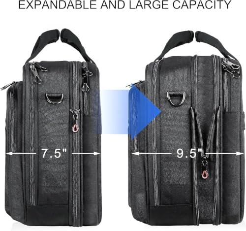 KROSER 17.3 Inch Laptop Computer Bag Messenger Water-Repellent Briefcase | Expandable large capacity, padded laptop protection,shoulder and luggage strap for business daily and travel-Black