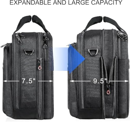 KROSER 17.3 Inch Laptop Computer Bag Messenger Water-Repellent Briefcase | Expandable large capacity, padded laptop protection,shoulder and luggage strap for business daily and travel-Black