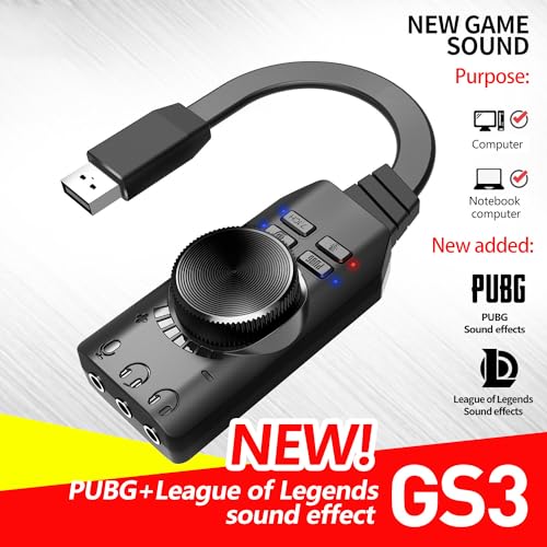 USB Sound Card Virtual 7.1 Surround Sound USB External Sound Card Adapter with PUBG Sound Effects for PC/PS4/PS5/Mac/Gaming Headset,Plug and Play
