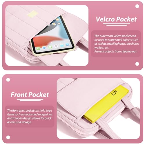 15.6 Inch Puffy Laptop Sleeve with Handle, Vertical Quilted Laptop Shoulder Bag with Luggage Strap, Compatible with 14-Inch Laptops, MacBook Pro/Air/Neo M5/M4/M3, for Women Travel Work (Pink) - color: Pink