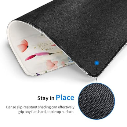 Pink Floral Rose Flowers Plants Gaming Computer Keyboard Cute Mouse Pad with Anti-fray Stitching, Premium-Textured Alfombrilla para Mouse with Non-Slip Rubber Base, 10 x 12 inch - color: Pink Floral Rose Flowers Plants