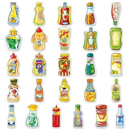 51 Pcs Sauce & Condiment Doodle Stickers - Cute Foodie Kawaii Vinyl Decals for Cooks, Kitchen Ketchup, Mayo Fun Sticker Pack(Sauce) - color: Sauce