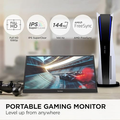 ViewSonic VX1754 17 Inch 1080p Portable Gaming Monitor, IPS Display with 144Hz for Second Screen Productivity and High-Speed Gameplay, Built-in Stand, 60W USB-C, and Mini HDMI Inputs - size: 17-Inch 144Hz