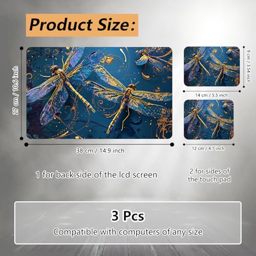 Laptop Skin Sticker for 12.1”-15.6“ Laptops (Fits 13”, 13.3”, 14”, 15”, 15.4”) | Protective Universal Reusable Vinyl Art Decal Cover | Waterproof & Scratch-Resistant-Blue Gold Dragonflies - color: Blue Gold Dragonflies