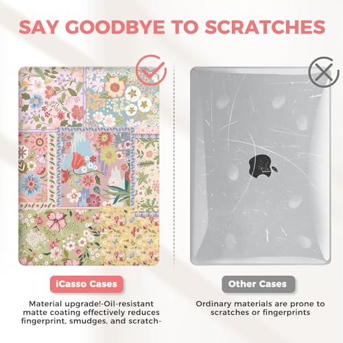 iCasso for MacBook Air 13 inch Case 2020 2019 2018 Release A2337 M1 A2179 A1932, Flower Hard Shell Protective Case for MacBook Air 13.3 inch + Keyboard Cover + Screen Film, Pink - color: 1-Pink Flower