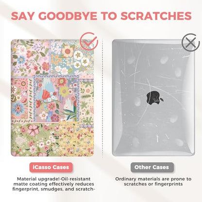 iCasso for MacBook Air 13 inch Case 2020 2019 2018 Release A2337 M1 A2179 A1932, Flower Hard Shell Protective Case for MacBook Air 13.3 inch + Keyboard Cover + Screen Film, Pink - color: 1-Pink Flower