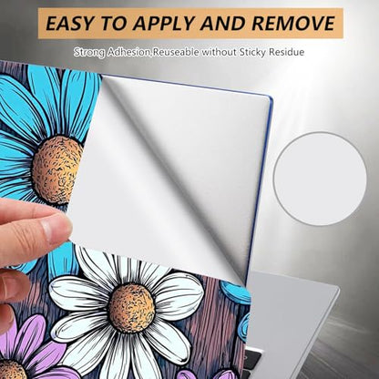 Laptop Skin Sticker for 12.1”-15.6“ Laptops (Fits 13”, 13.3”, 14”, 15”, 15.4”) | Protective Universal Reusable Vinyl Art Decal Cover | Waterproof & Scratch-Resistant-Purple Blue White Daisy on Wood - color: Purple Blue White Daisy on Wood