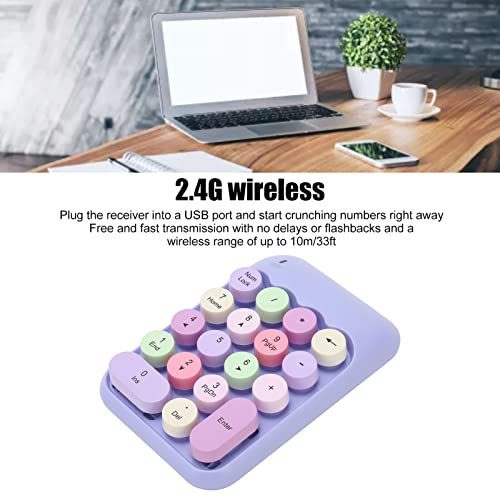 Tangxi 2.4GHz Numeric Keypad, 18 Keys Retro Color Round Keycaps Mini Number Keyboard with USB Receiver, Portable Silent One Hand Number Keyboard for Laptop (Violet)
