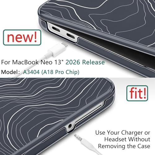 for MacBook Neo 13 Inch Case 2026 (Model A3404, A18 Pro chip), Stylish Pattern Protective Hard Shell with Screen Protector, Keyboard Cover & USB-C Adapter - Black Maps - color: Black Maps