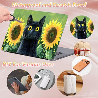 Laptop Skin Sticker Decal 12" 13" 13.3" 14" 15" 15.6",Waterproof Scratch Resistant Vinyl,Reusable Easy to Apply,for MacBook HP Dell Notebooks Netbooks Laptop,2 Wrist Pads,Black Cat Sunflower - color: Black Cat Sunflower