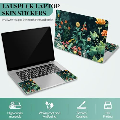 Laptop Skin Sticker Decal,13.3" 14" 15" 15.4" 15.6 inch Laptop Vinyl Skin Sticker Cover, Art Decal Protector with Free 2 Wrist Pads, Green Daisy Leaves - color: Green Daisy Leaves