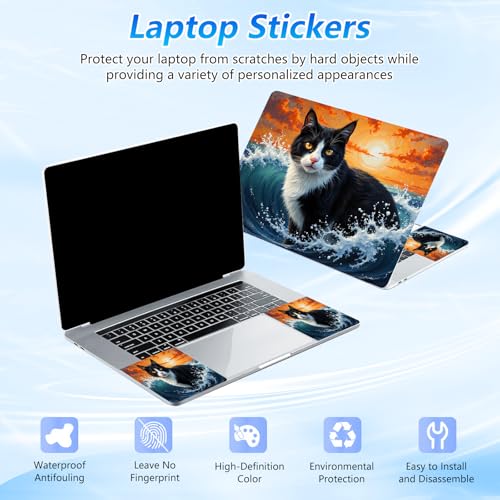 Universal Laptop Skin Sticker Decal with 2 Wrist Pad Skins, Waterproof Scratch Vinyl Cover for 11–15.6 Inch MacBook, HP, Dell, Lenovo, Cutable & Reusable,Great Wave Cat - color: Great Wave Cat