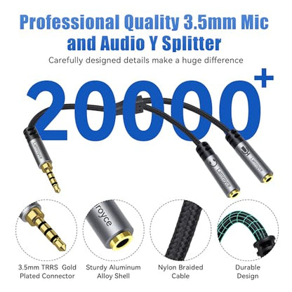 1/8inch Aux Headphone Splitter Cable 1Feet, 3.5mm TRRS 1 Male to 2 Dual TRS Female (Microphone and Audio) Y Adapter, Headphone and Mic Separator for Gaming Headset to PC, Laptop, Smartphone, PS4-2Pack - color: 3.5mm TRRS 1 Male to 2 TRS Female Splitter, s