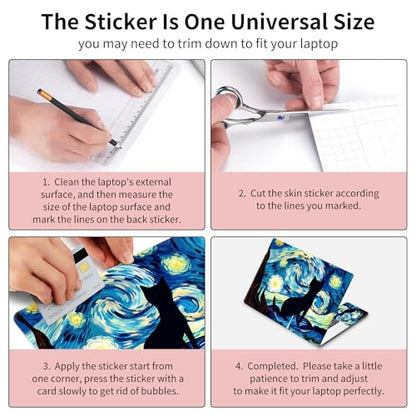 15.6 Inch Laptop Skin Sticker, Reusable Vinyl Cover Protector with 2 Wrist Pad Skins, Removable Waterproof Scratch-Resistant for 12-15.6 Inch Laptop Notebook,Cat and Star - color: Cat And Star