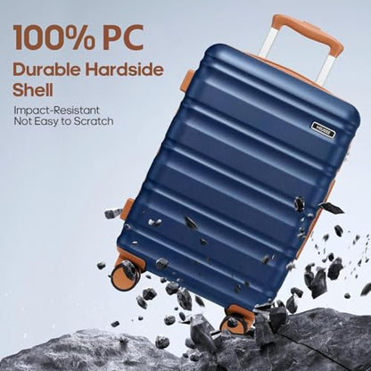 7 Piece Luggage Sets with Premium YKK Zipper, 20/24/28in PC Hardside Suitcase With Spinner Wheels, Luggage Airline Approved, Durable Suitcase Sets with TSA Locks for Travel - color: Navy Blue, size: 7 piece set (20/24/28inch)