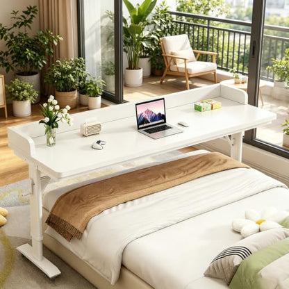 Overbed Table Adjustable Height，Overbed Table with 360° Wheels, Rolling Over The Bed Desk,Over Bed Desk with Wheels Queen, for Bedroom, Living Room, Hospital Use (White, 70.8in/180cm) - color: White, size: 70.8in/180cm