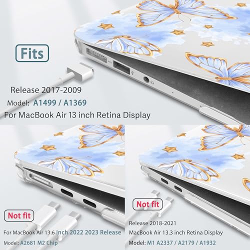 May Chen Compatible with MacBook Air 13 inch Case (Models A1369 & A1466, Older Version 2010-2017 Release), Plastic Hard Shell Case with Keyboard Cover & Screen Protector, Blue Butterfly