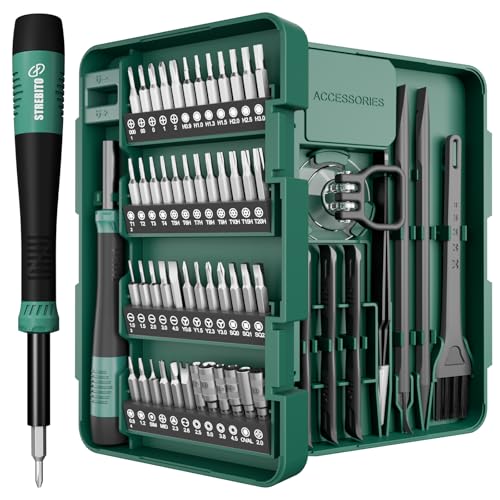 STREBITO 64PCS Mini Precision Screwdriver Set with Torx, Triwing, Pentalobe | Magnetic Electronics Repair Tool Kit for Computer, PC, Laptop, Macbook, Phone, PS4/5, XBOX, Switch, Eyeglasses, Ring Doorbell - color: Green