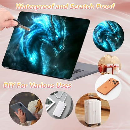 Laptop Skin Sticker Decal 12" 13" 13.3" 14" 15" 15.6",Waterproof Scratch Resistant Vinyl,Reusable Easy to Apply,for MacBook HP Dell Notebooks Netbooks Laptop,2 Wrist Pads,Blue Glitter Dragon - color: Blue Glitter Dragon