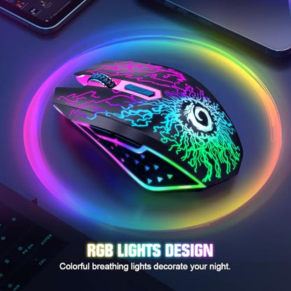 VersionTECH. Wireless Gaming Mouse, Rechargeable Computer Mouse Mice with Colorful LED Lights, Silent Click, 2.4G USB Nano Receiver, 3 Level DPI for PC Gamer Laptop Desktop Chromebook Mac-Black - color: Black